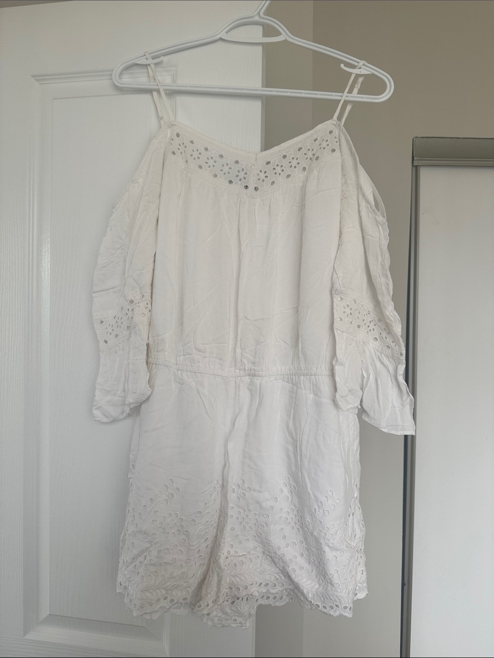 American Eagle White Eyelet Off-Shoulder Romper